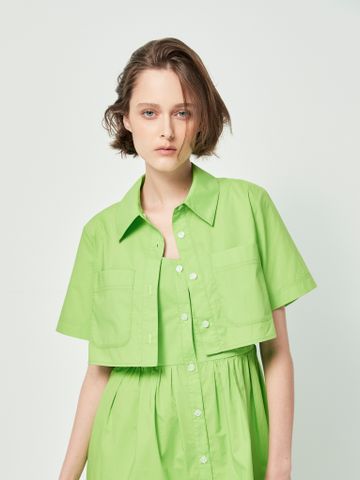 Áo sơ mi croptop tay ngắn màu lục