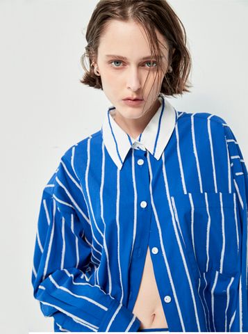 Áo Sơ Mi Xanh Họa Tiết Sọc Trắng