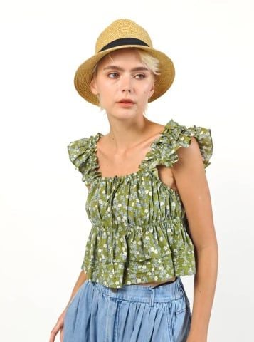 Áo Croptop Hoa Nhún Vai