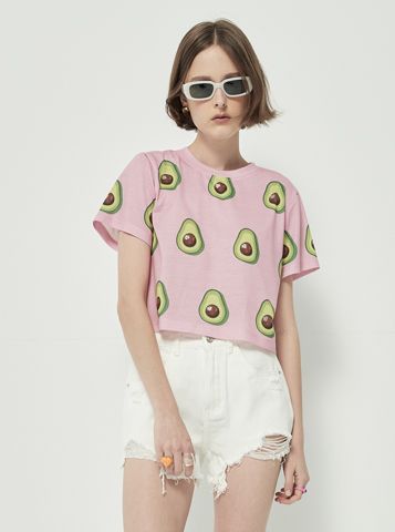 Áo Thun Croptop Hồng Họa Tiết Đặc Biệt