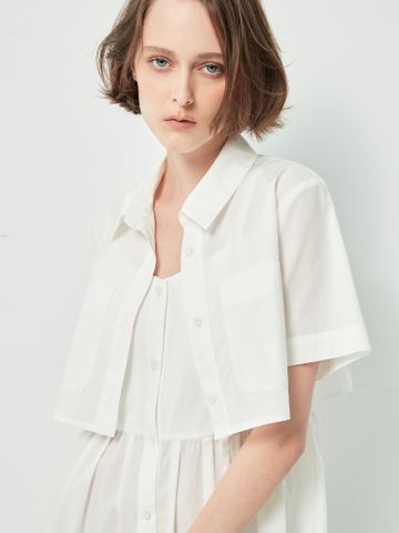 Áo sơ mi croptop tay ngắn màu trắng