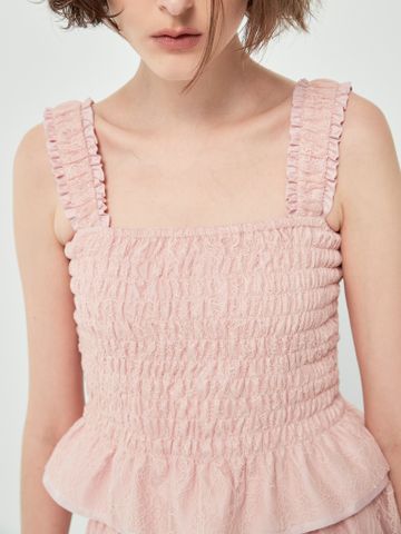 Áo 2 dây màu hồng may nhún