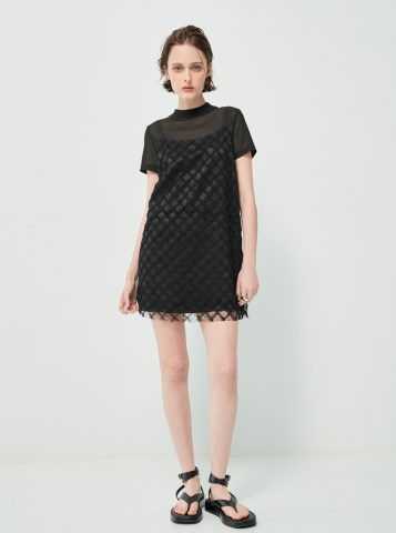 Váy 2 dây ren lưới đen